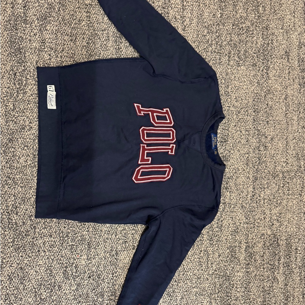Ralph Lauren Blue Crewneck Sweater with Red Text